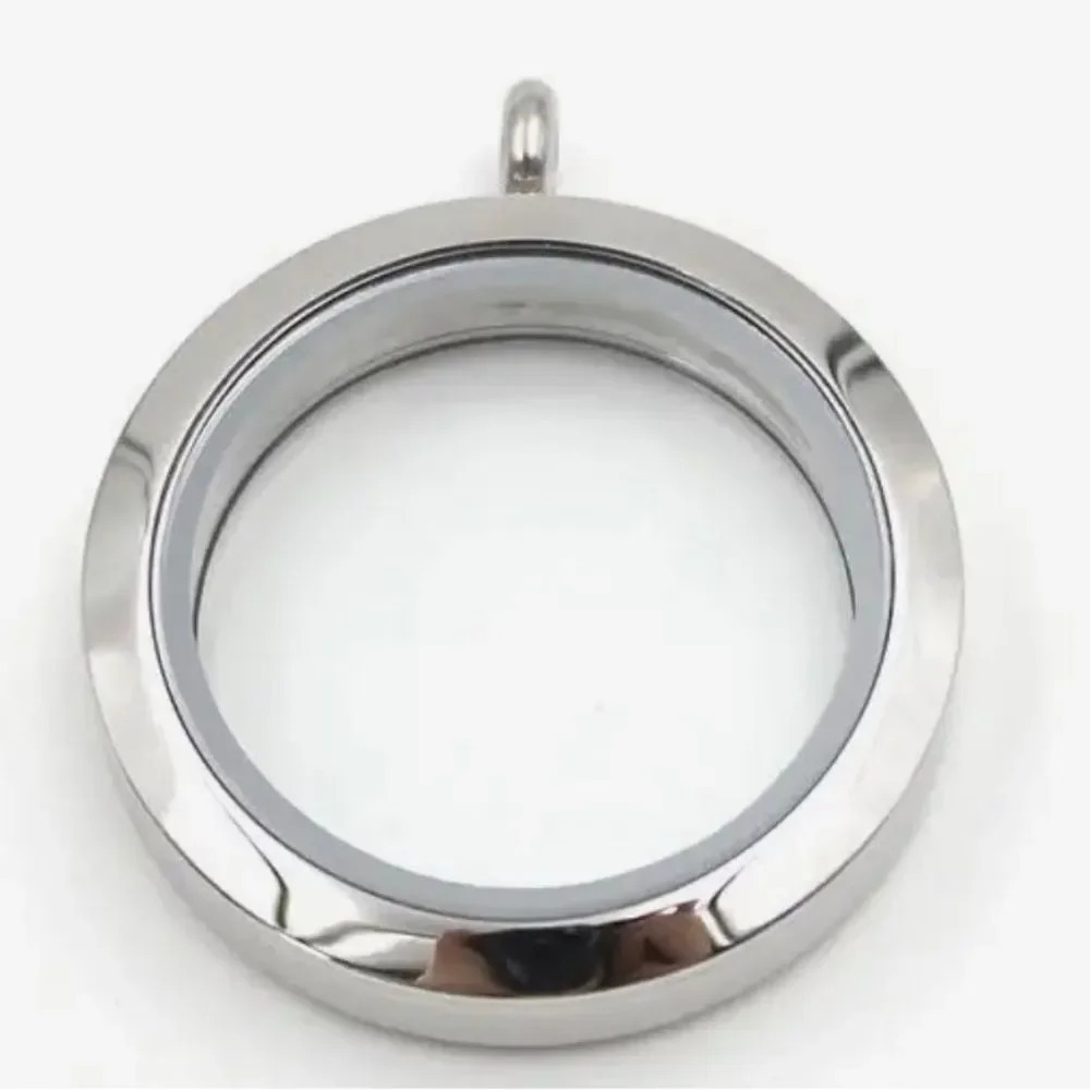 Round Silver tone Twist Screw Stainless Steel Floating Locket Pendant.